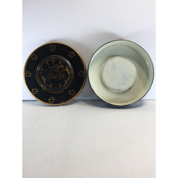 Vintage Japanese Lacquer Jewelry Trinket Box Black Gold Round Lidded 5.5'' - Picture 4 of 11